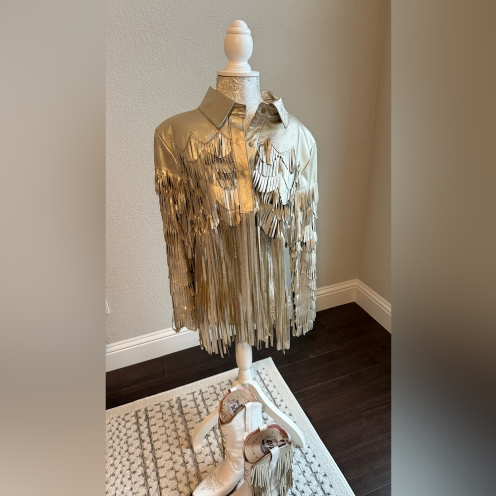 Dakota West Gold Fringe Top Genuine Leather Jacket Size XL